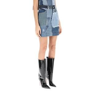 Dolce & Gabbana Blue Nylon Patchwork Denim Sheath Mini Dress